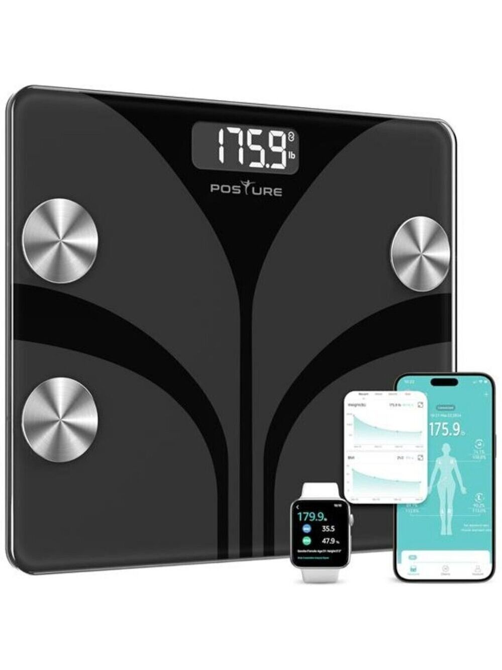Posture Scale for Body Weight Digital Bathroom Smart Scale LCD Display Black